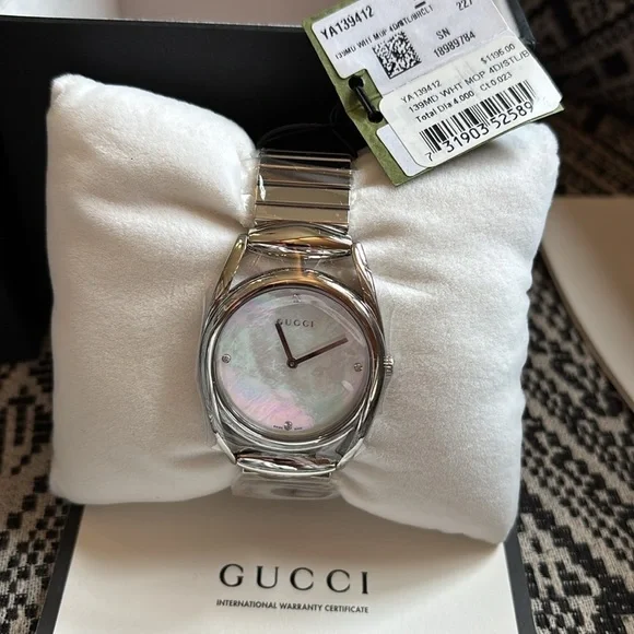 NEW in Box GUCCI Quiet Luxury Crystal Mother-of-Pearl Watch w Authenticity Cert. - Picture 3 of 12